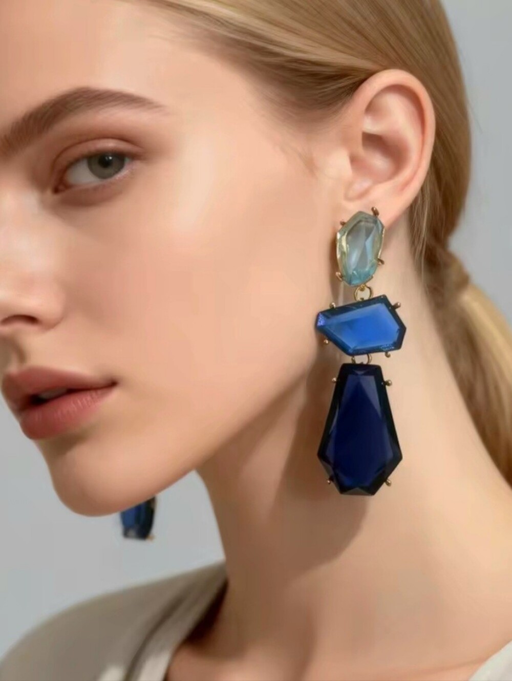 Twilight Blue Oversized Dangle Drop Resin Earrings